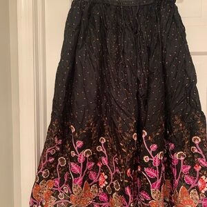 Chic Black,Pink,Red Maxi Skirt with Red sequins and pull tie with elastic waist.